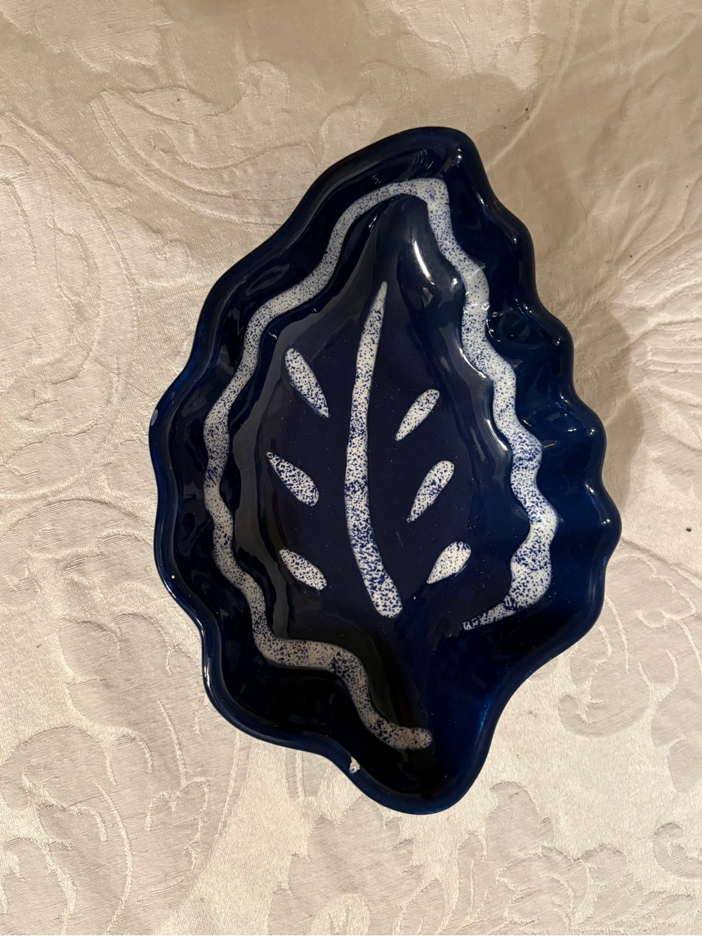 Clay Art Leaf Ceramic Pottery Dish in Deep Navy